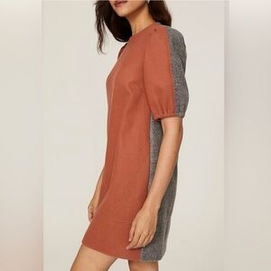 Rust and Gray Puff Sleeve Dress